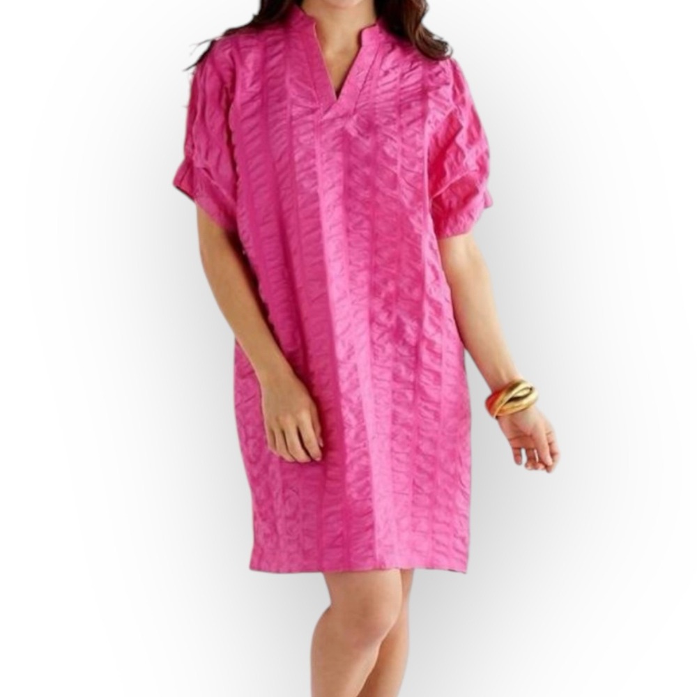 Caryn Lawn Caroline Dress In Rose Pink Poplin Cotton Shirt Dress One Size NWT